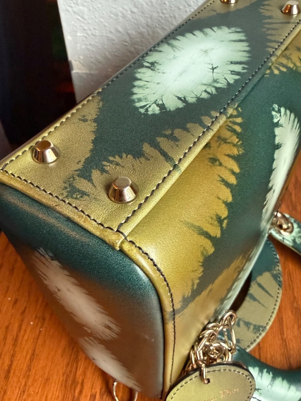 Christian Dior Mini Lady Dior Green Tie Dye Calfskin 2020 Crossbody Bag + Strap - Picture 10 of 16